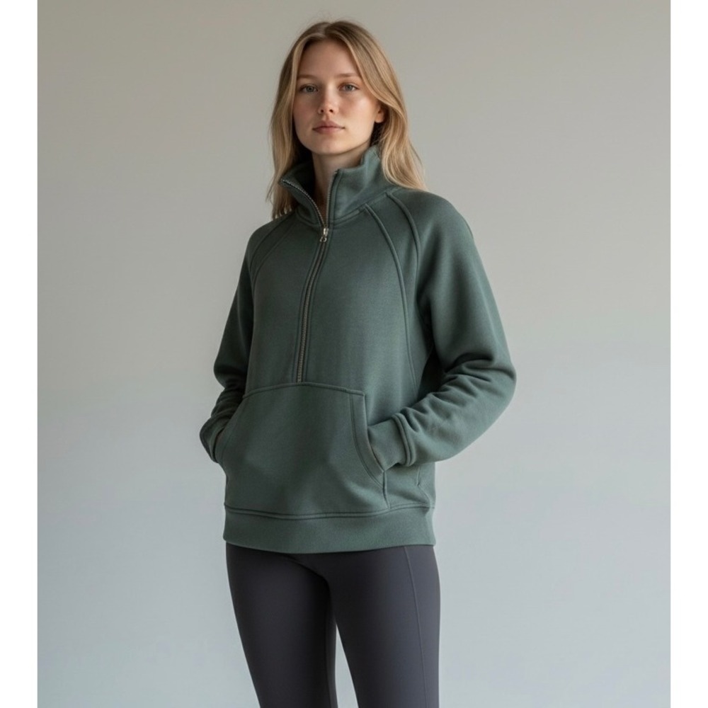 Danskin Women Large Green Quarter Zip Fleece Pullover Sweatshirt Activewear